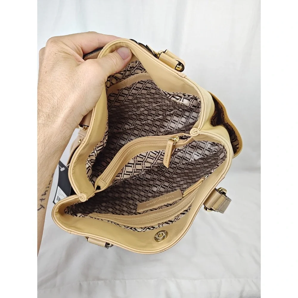 Tignanello Pretty Pockets Shopper Womens Luxury Leather Purse Tote Bag Dune NWT